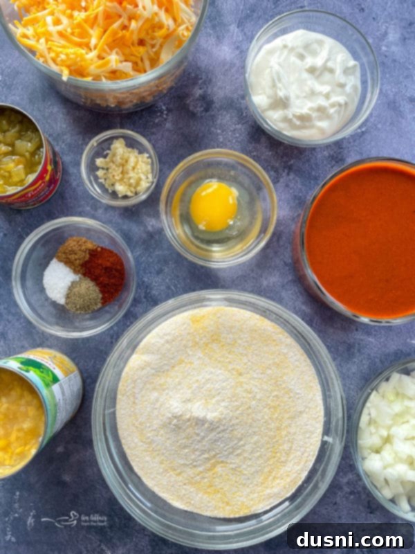 top view of ingredients for tamale pie