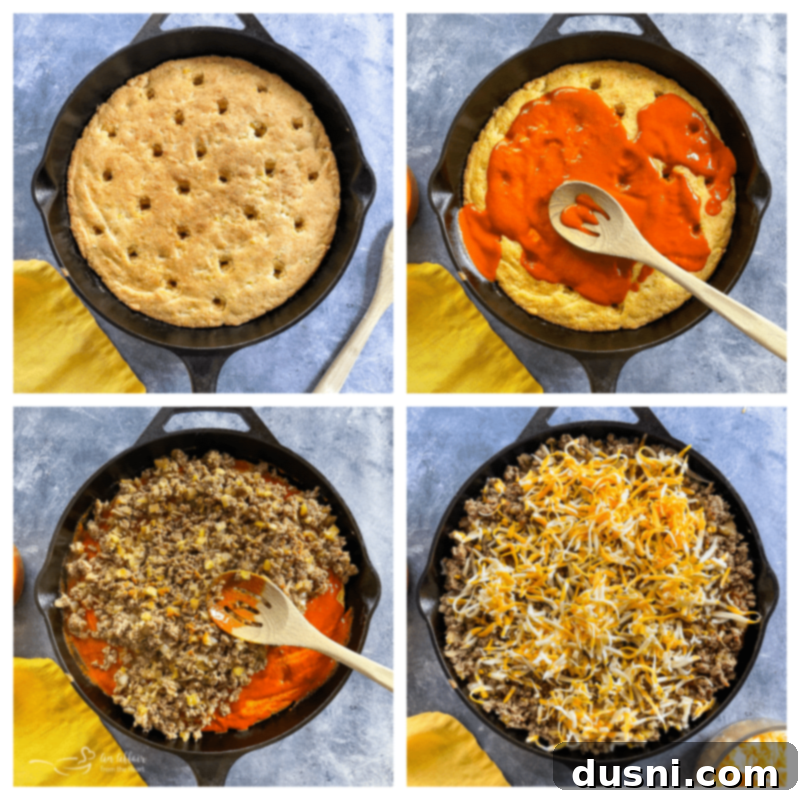 enchilada sauce being spread in skillet