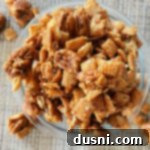 Decadent Caramel Pecan Bites 8 Caramel Pecan Clusters in a clear bowl