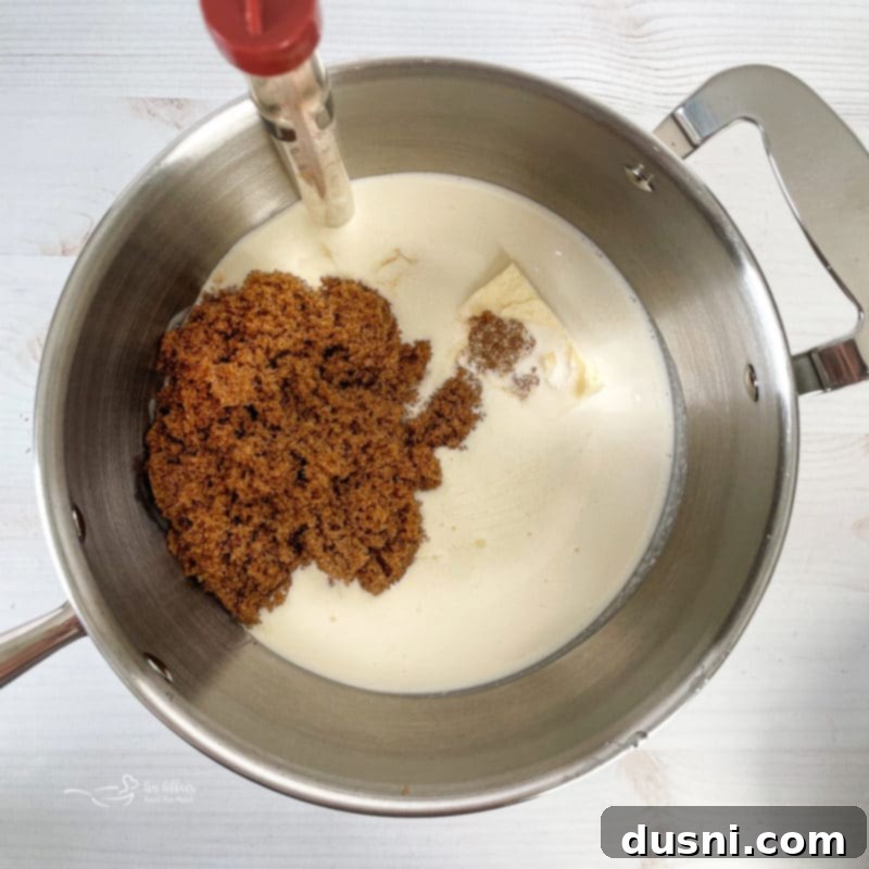 Crafting Golden Caramel Apple Treats 8 Caramel mixture simmering in a saucepan