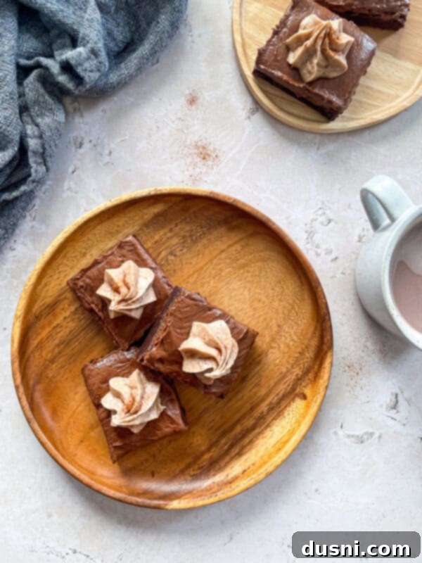 Mexican Chocolate Frosted Brownies with coffee