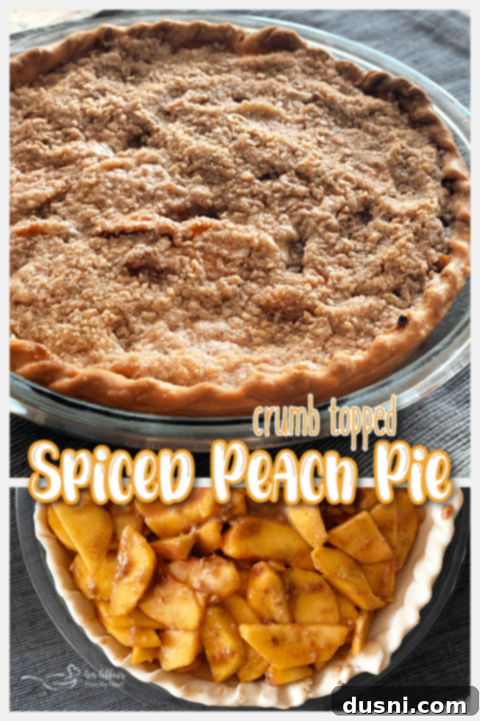 Golden Crumb Spiced Peach Pie 14 A beautifully baked spiced peach pie with crumb topping, ready for serving.