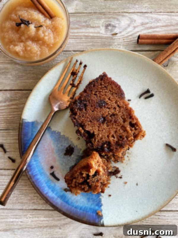 Applesauce Bread Recipe one plate of applesauce bread with fork