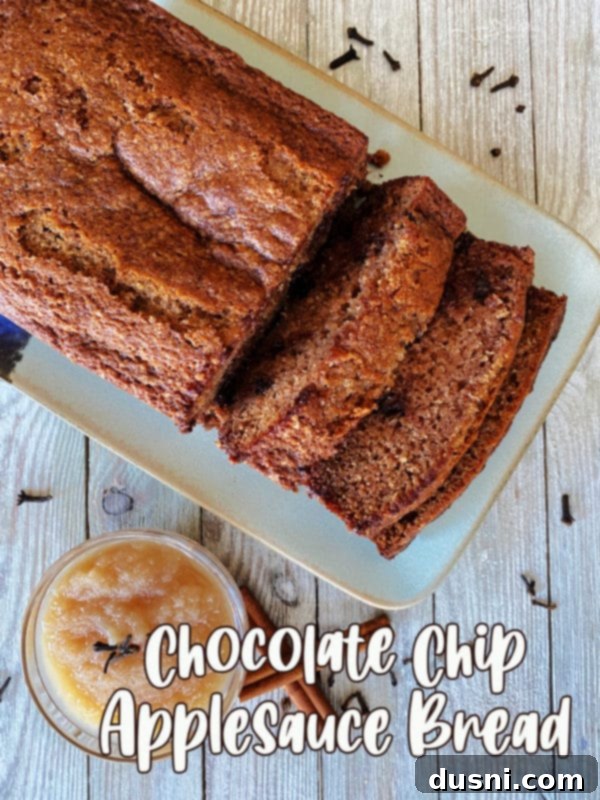 Applesauce Bread top view of applesauce bread with chocolate chips on plate