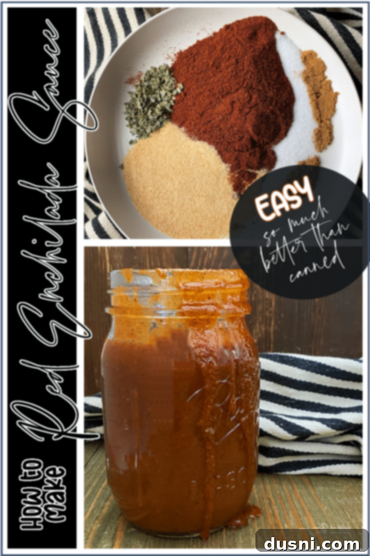 Jars of homemade red enchilada sauce on a wooden board