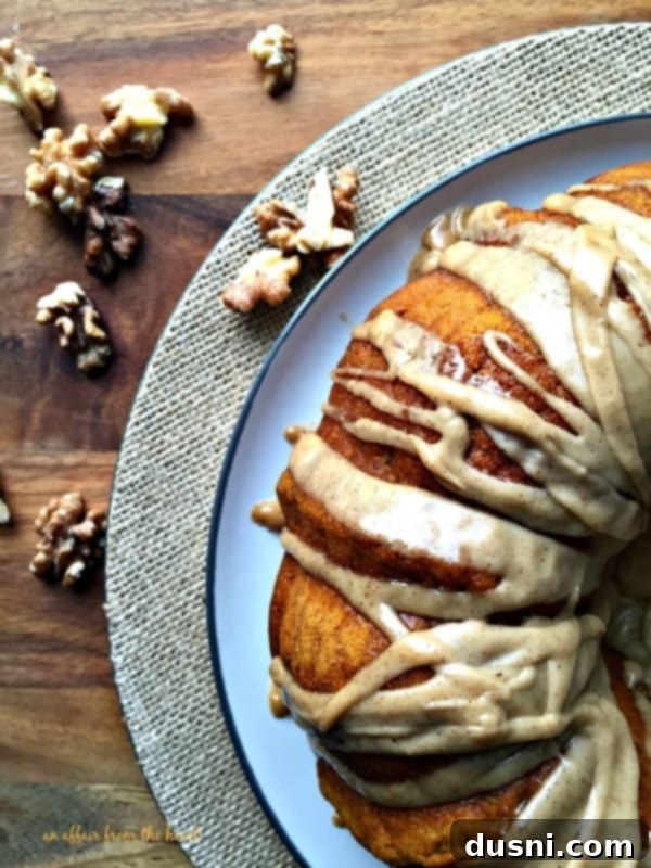 overhead of Pumpkin Spiced Coffee Cake with Brown Butter Glaze