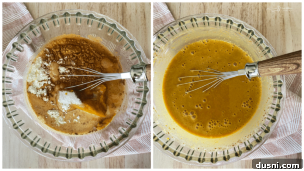 Mixing pumpkin pie filling ingredients