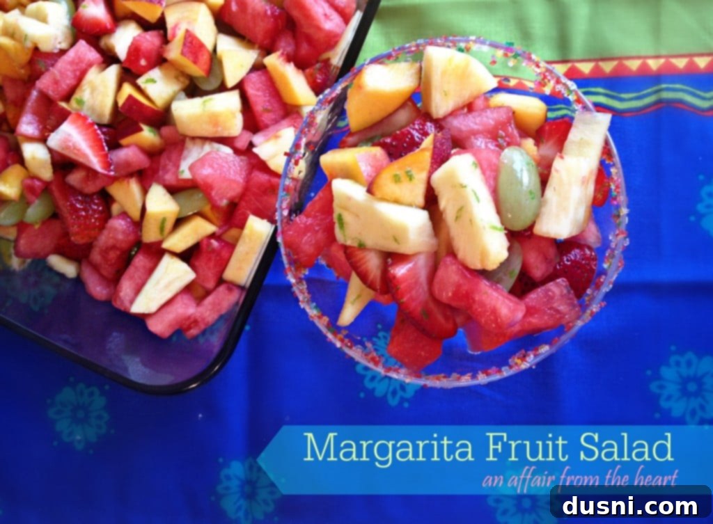 margarita fruit salad in a clear bowl