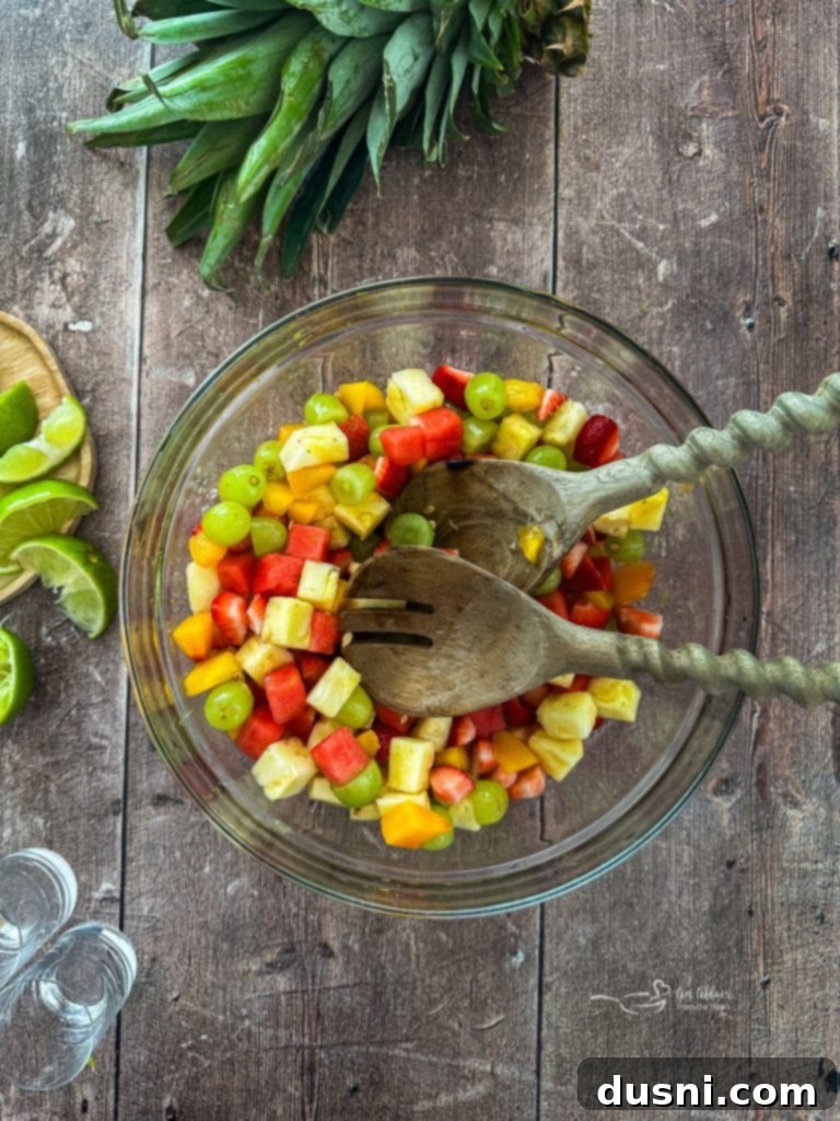 Individual serving of Margarita Fruit Salad in a stemmed glass