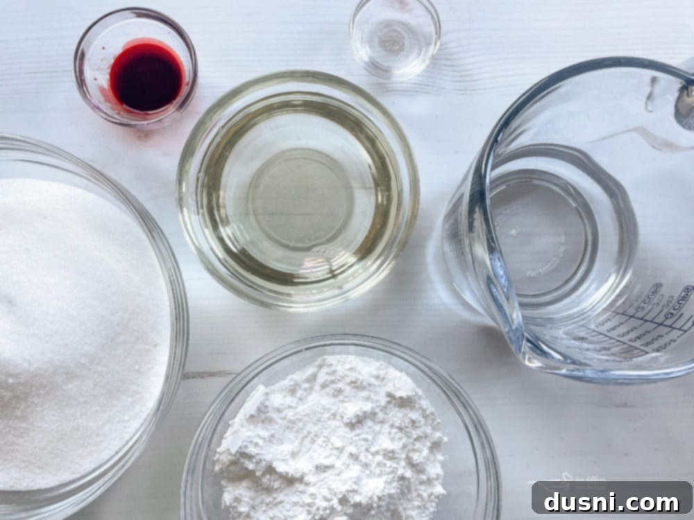 Homemade Cinnamon Rock Candy Recipe Video Tutorial 5 ingredients for cinnamon candy: water, corn syrup, sugar, powdered sugar, cinnamon oil, food coloring (red)