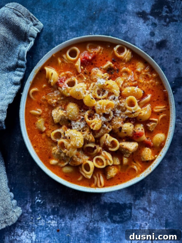Busy Nights Chicken Parmesan Bake 12 Chicken Parmesan soup in a blue bowl