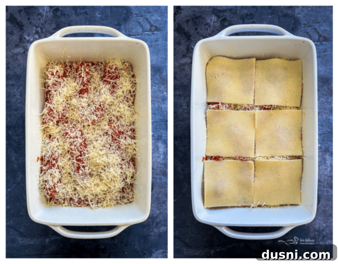 Busy Nights Chicken Parmesan Bake 7 Step 2: Layering frozen chicken tenders in a baking dish.