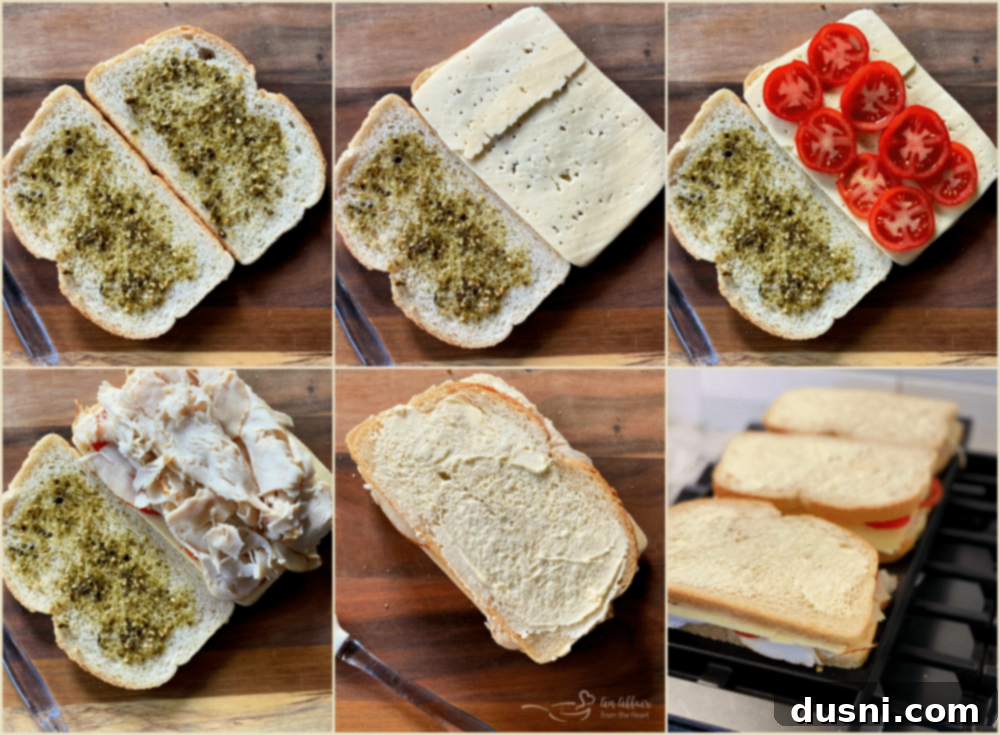 Warm Turkey Havarti Melts 5 Preparation steps for a grilled turkey and Havarti sandwich