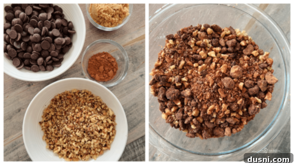 Decadent Bittersweet Chocolate Coffee Cake 7 Image showing the first step of mixing streusel ingredients