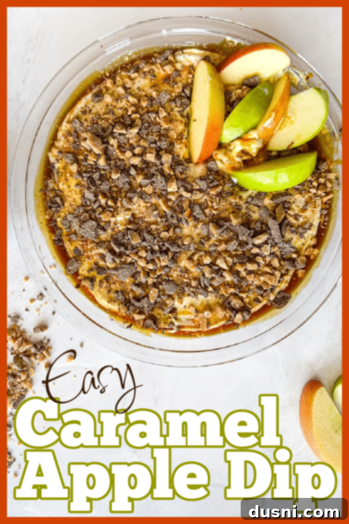 A beautifully presented Caramel Apple Dip with fresh apples.