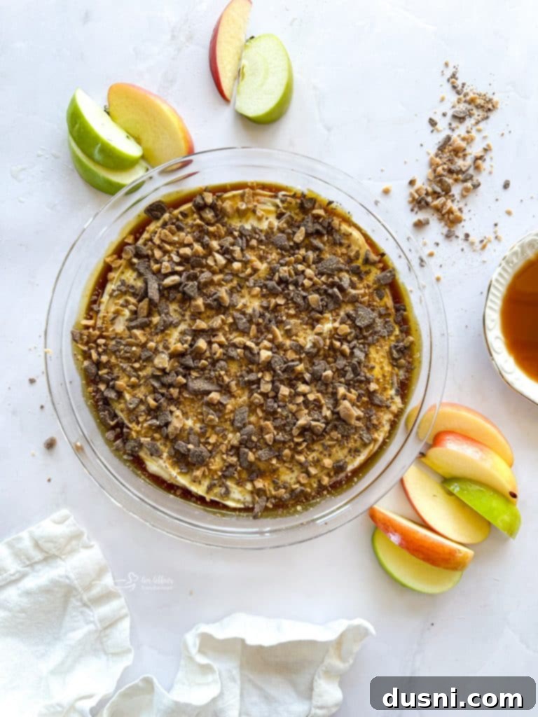 A large bowl of Caramel Apple Dip ready to be scooped.