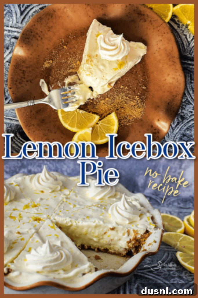Effortless Lemon Dream Pie 13 A slice of Lemon Icebox Pie with a fork, showing the creamy filling and graham cracker crust.