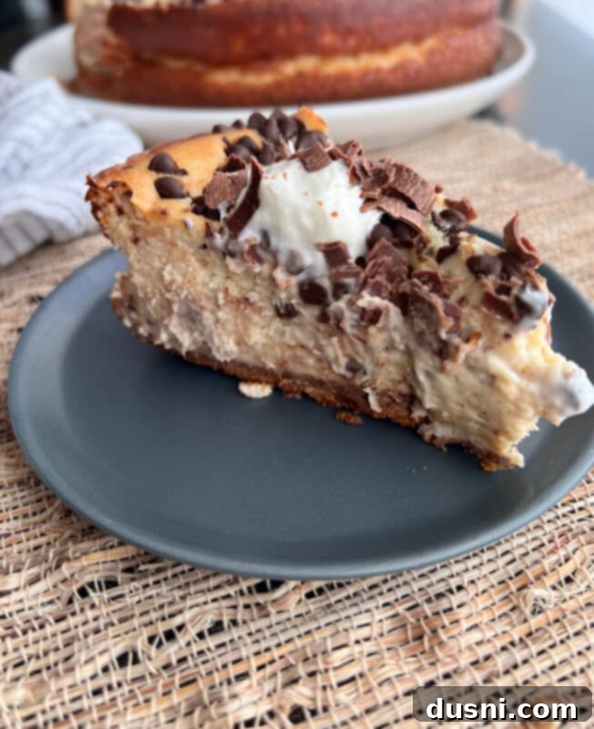 Luxurious White Chocolate Raspberry Truffle Cheesecake 23 one slice of Irish Cream Cheesecake on a plate