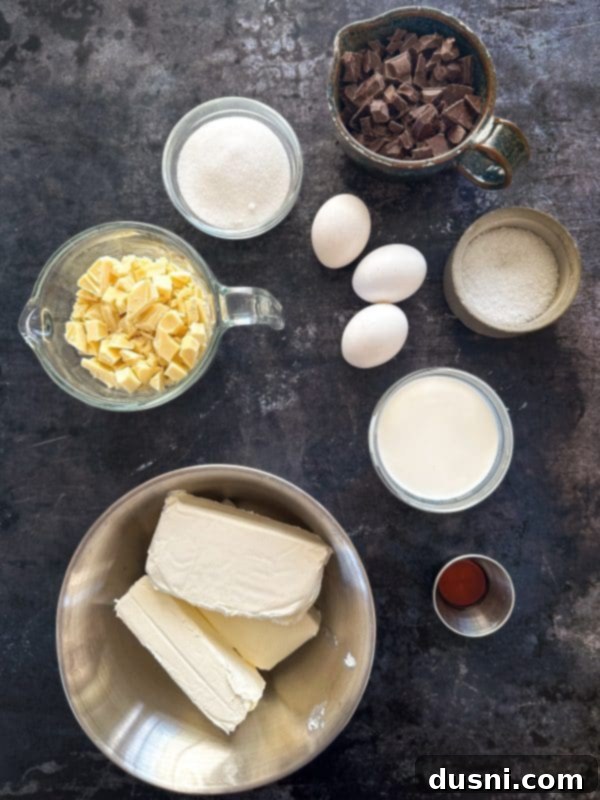 Luxurious White Chocolate Raspberry Truffle Cheesecake 9 Ingredients for cheesecake filling