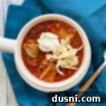overhead of Easiest Lasagna Soup Recipe hero image