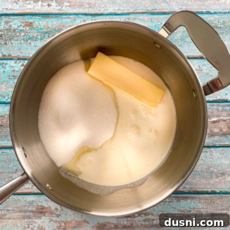 Chocolate Orange Fudge melted sugar and butter in saucepan