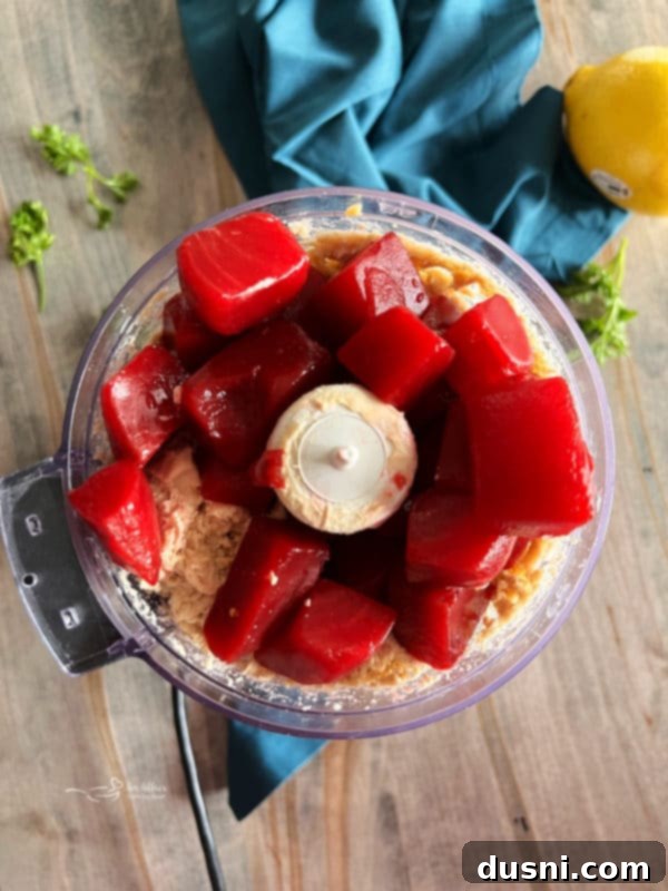 beets added to food processor with chickpeas