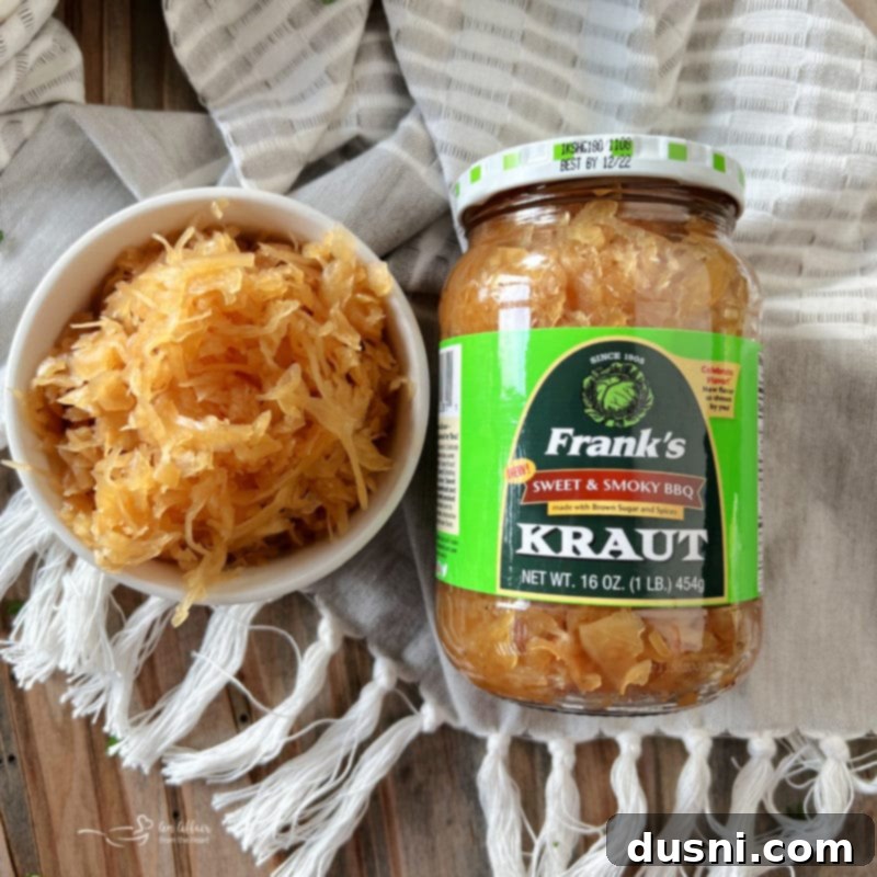 A jar of Frank's Sweet & Smoky BBQ Kraut with Brown Sugar & Spices.