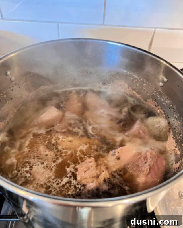 Pork Country Style Ribs in a large stock pot, seasoned with salt and pepper