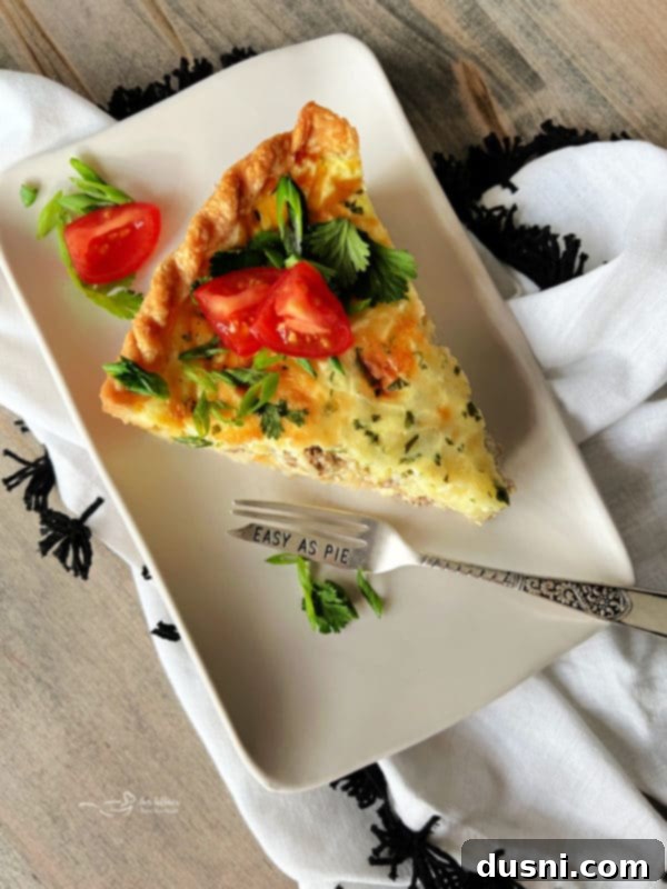 Fully baked Green Chile Quiche with Sausage