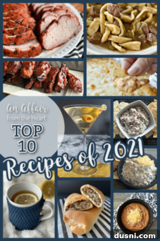 A Pinterest-friendly graphic encouraging users to 'Pin the most popular, Top 10 Recipes of 2021'.