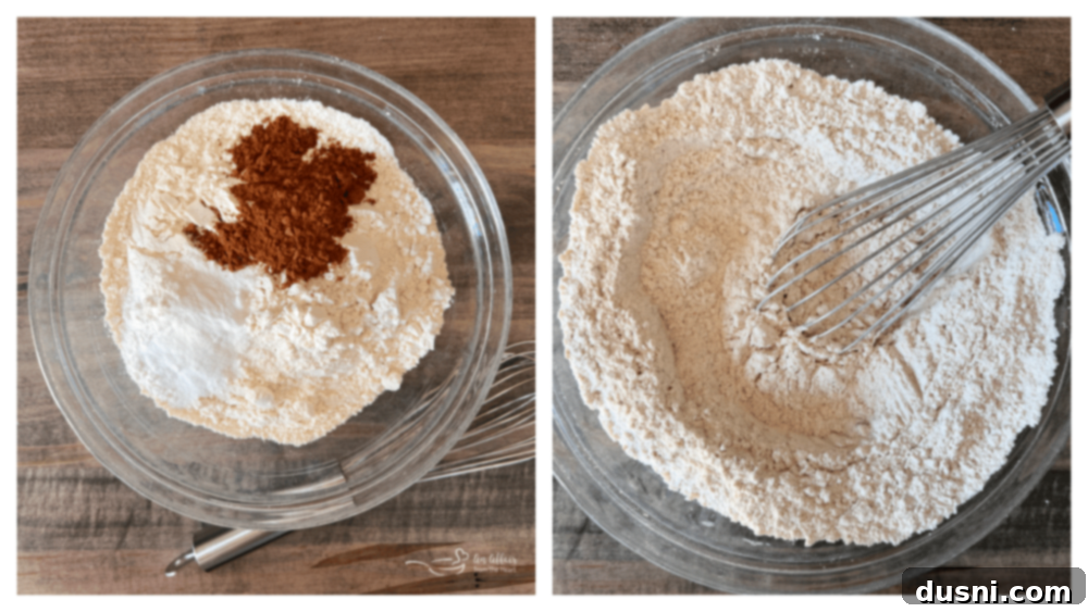 Autumn Spiced Banana Pumpkin Muffins 9 Wet ingredients for muffin batter being whisked in a bowl