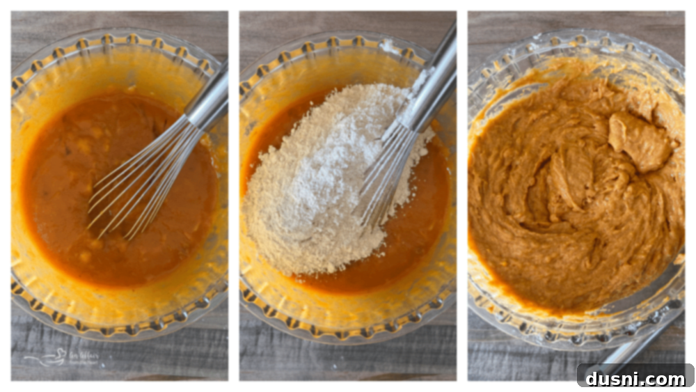 Autumn Spiced Banana Pumpkin Muffins 10 Dry ingredients for muffin batter being whisked in a bowl