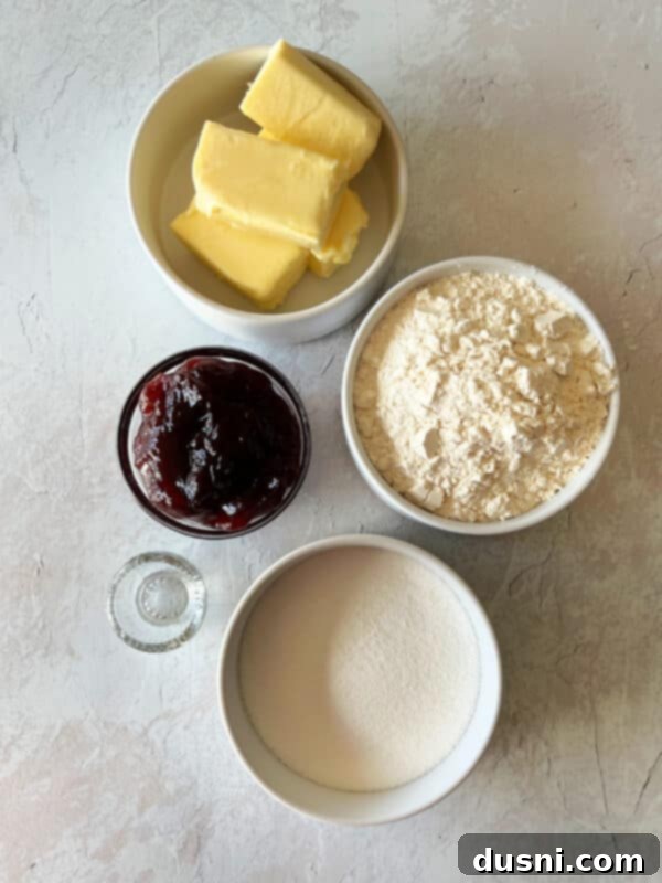 Raspberry Almond Shortbread Jewels 4 A cluster of Almond Raspberry Thumbprint Cookies with a delicate powdered sugar dusting on a white plate