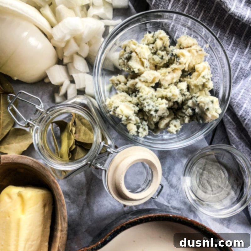 Savory Creamy Cabbage and Bleu Cheese Soup 4 Overhead shot of Creamy Cabbage & Bleu Cheese Soup
