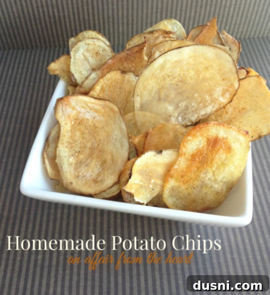 Oven-Fresh Potato Crisps 6 Homemade {baked} Potato Chips in a white serving bowl