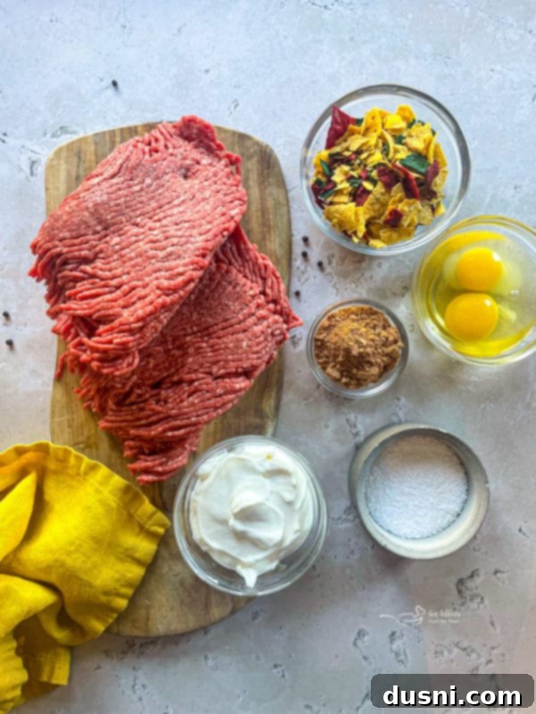Key ingredients laid out for Mexican Meatloaf