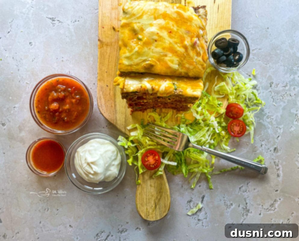 Mexican Meatloaf surrounded by fresh taco toppings