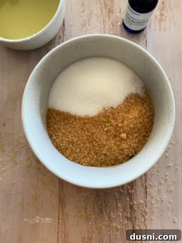 Close-up of Eucalyptus Mint Sugar Scrub with rougher texture