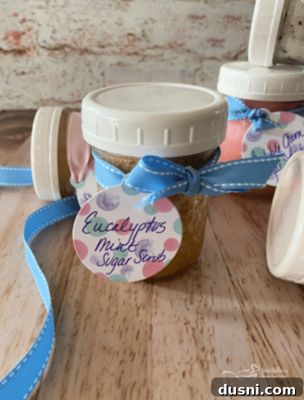 Sugar scrub in a jar with label