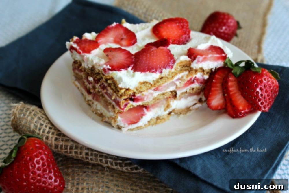 Indulgent Ice Cream Swirl 16 Piece of Old Fashioned Strawberry Icebox Cake on a white plate