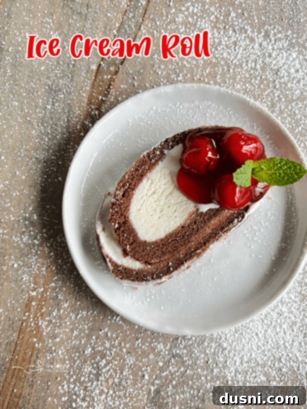 Indulgent Ice Cream Swirl 17 Ice cream Roll Cake on a white plate