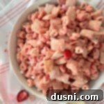 Strawberry White Chocolate Cereal Crunch 13 white bowl with strawberry chex mix
