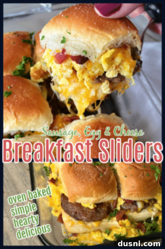 Egg Sliders with Breakfast Sausage Two images of delicious breakfast sliders, showcasing the variety of fillings and golden rolls.