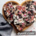 Midnight Oreo Crunch 8 heart dish with Oreo cookie bark with sprinkles