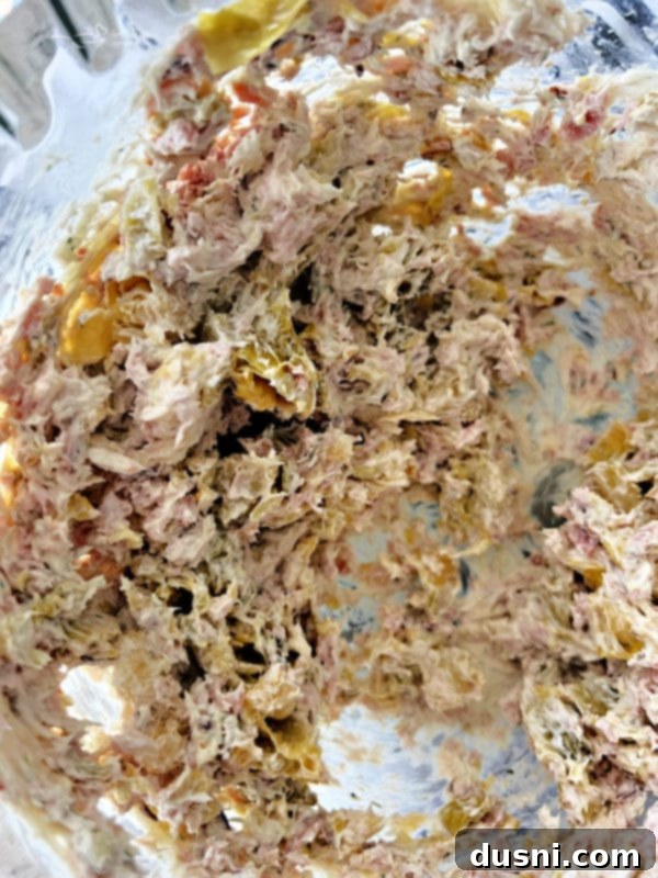 Creamy Dill & Brussels Sprout Dip 10 Adding chopped Brussels sprouts, juice, and ham to the cream cheese mixture