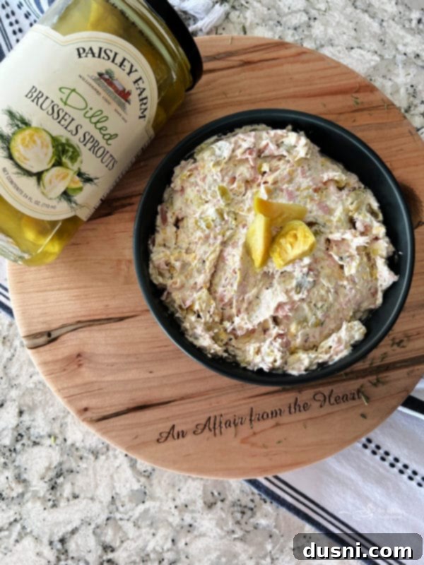 Creamy Dill & Brussels Sprout Dip 14 Dilled Brussels Sprouts Dip in a serving bowl ready to be enjoyed