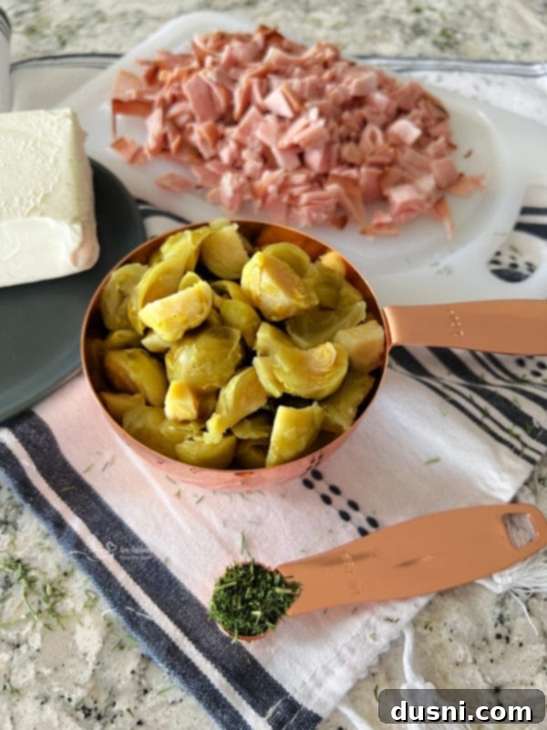 Creamy Dill & Brussels Sprout Dip 7 Chopped Paisley Farm Dilled Brussels Sprouts in a bowl