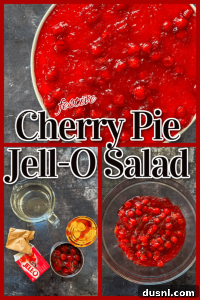 Holiday Cherry Pie Bliss 8 A close-up, tempting shot of the finished Cherry Pie Jell-O Salad in a serving bowl.