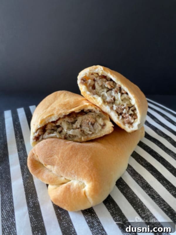 Homemade Runza / Bierocks, freshly baked and golden brown