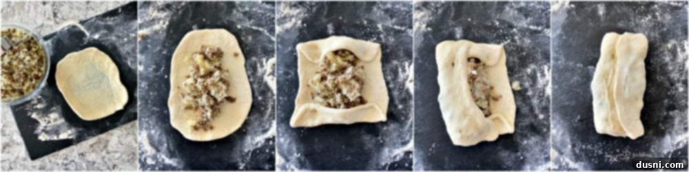 collage of step-by-step photos for folding a Runza sandwich